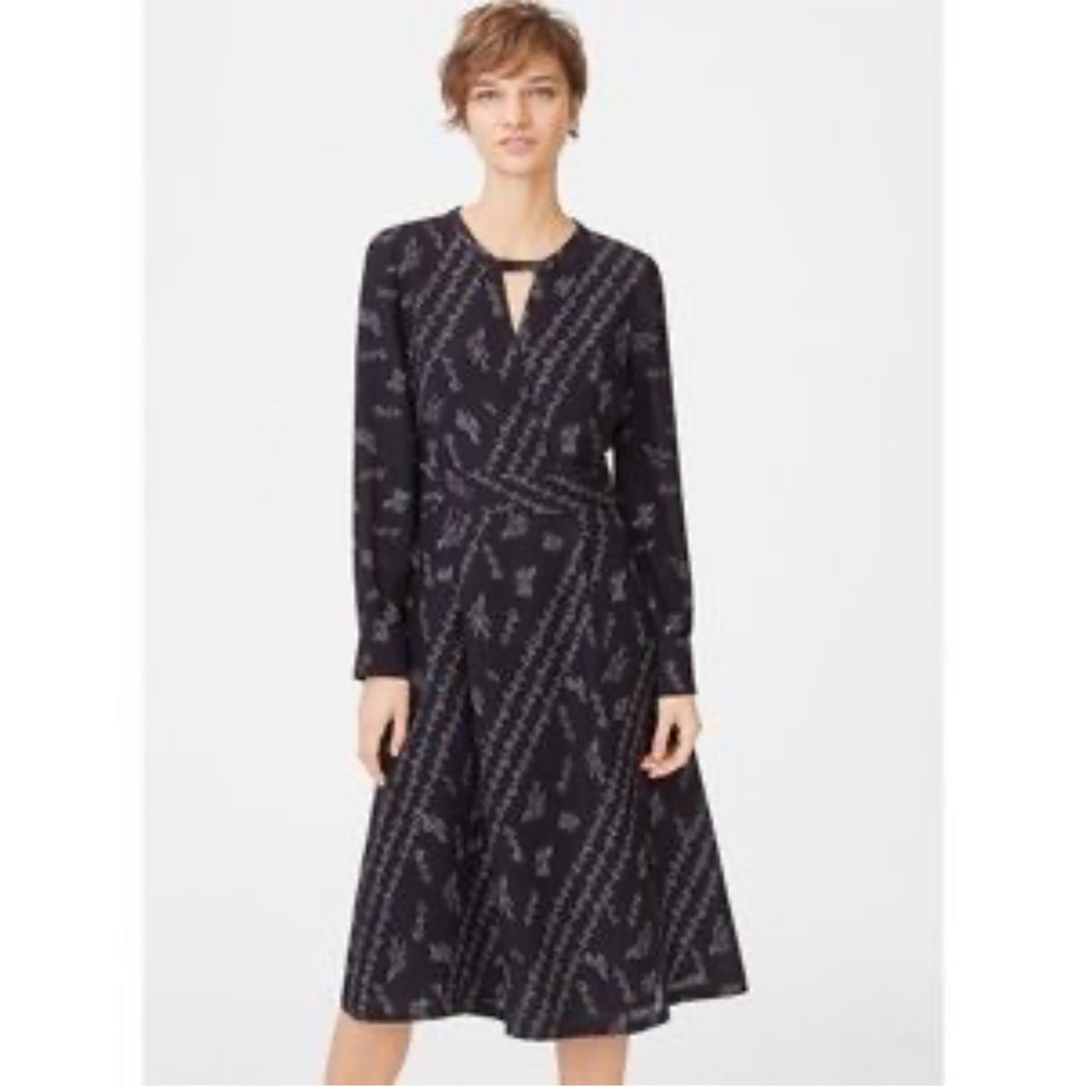 Club Monaco Islynn Floral Print Faux Wrap Dress Long Sleeve Sheath Midi Black 4